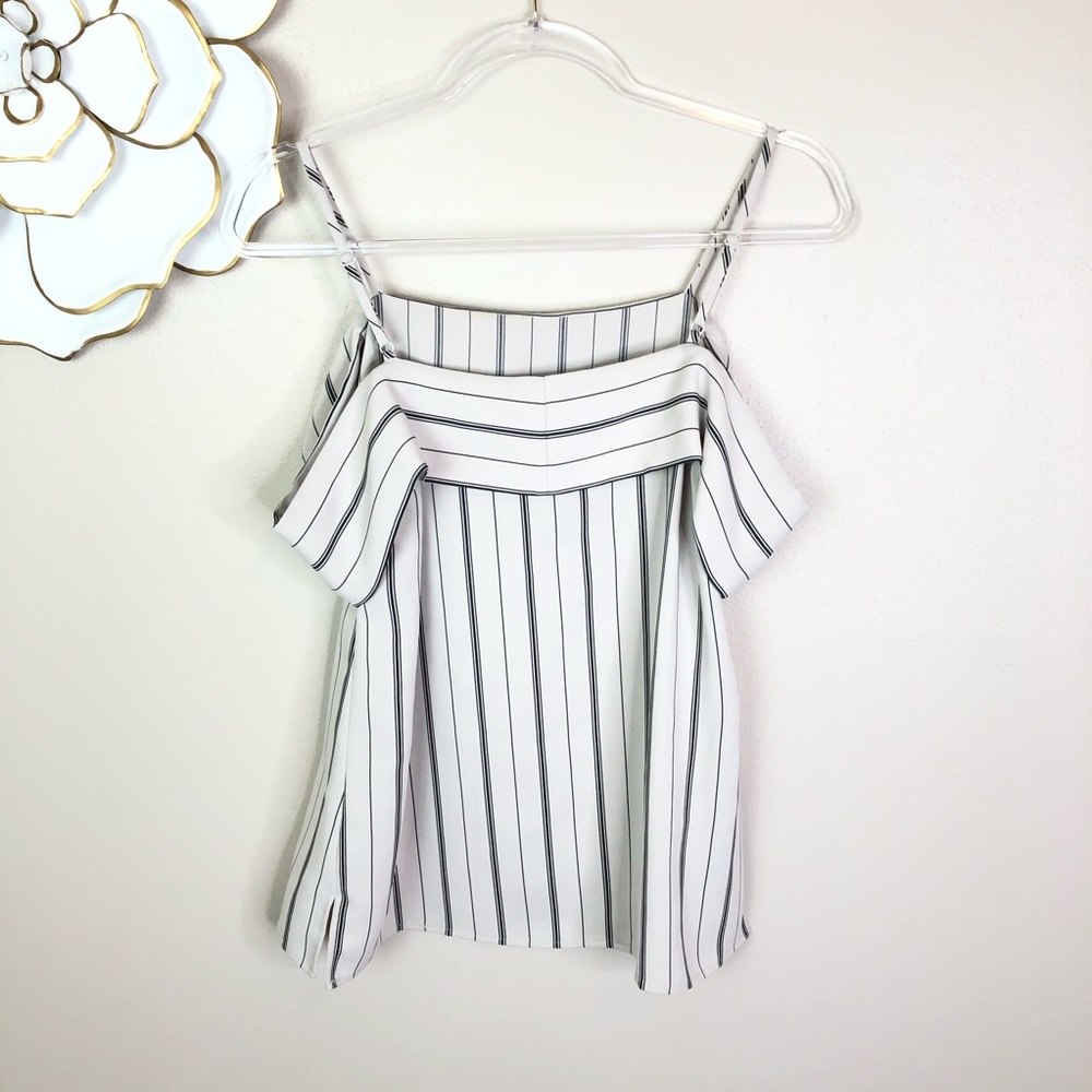 Vince Camuto cold shoulder pinstriped top